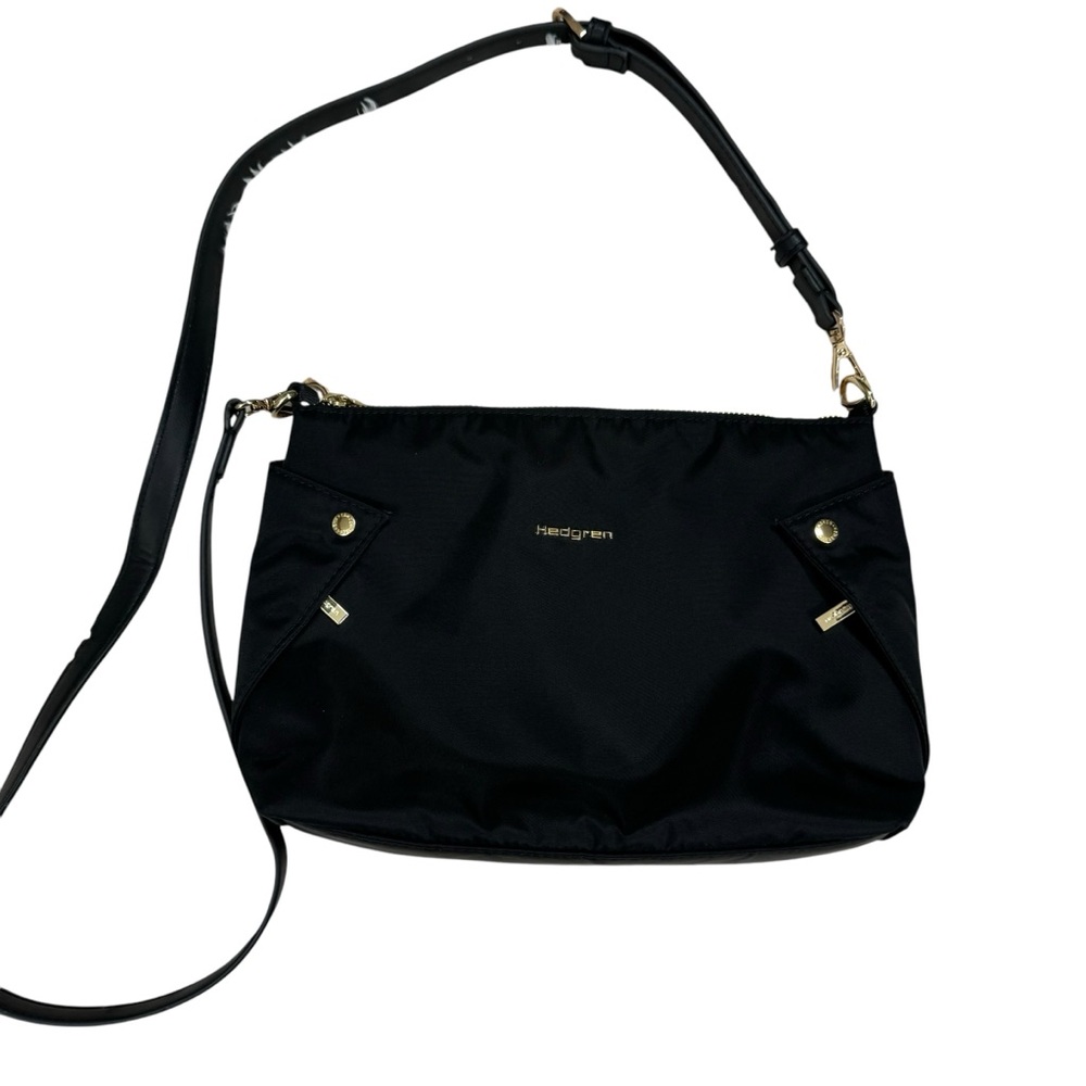 Hedgren Crossbody Bag Black Adjustable Strap Travel Everyday Nylon Leather